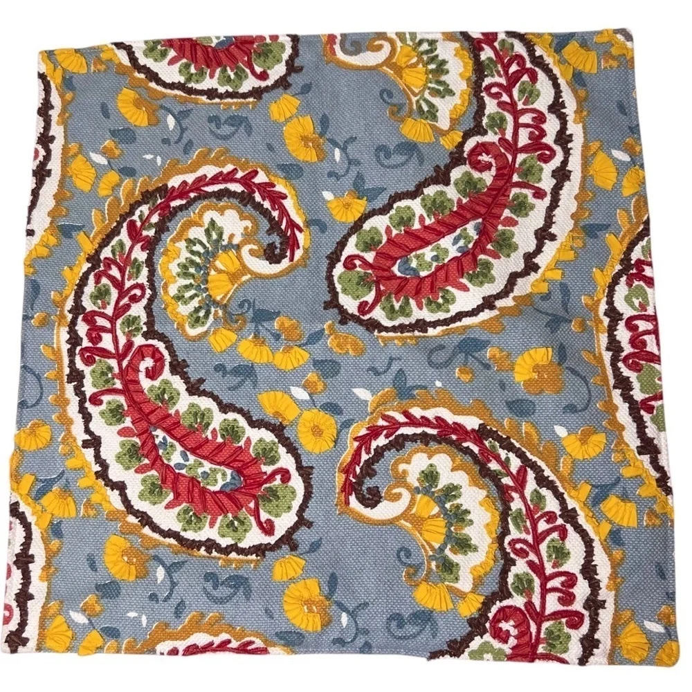 Pottery Barn Pillow Cover Paisley Embroidered Beaded Embellished Large 24”x24”
